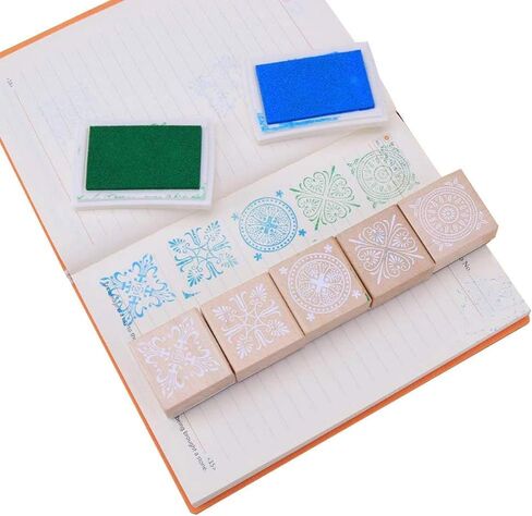 12 Piece Wooden Floral Pattern Stamp Set ，Rubber Stamps Round and Square Decorative Wooden Stamps Set for DIY Crafts, Card Making and Scrapbooking in Kuwait