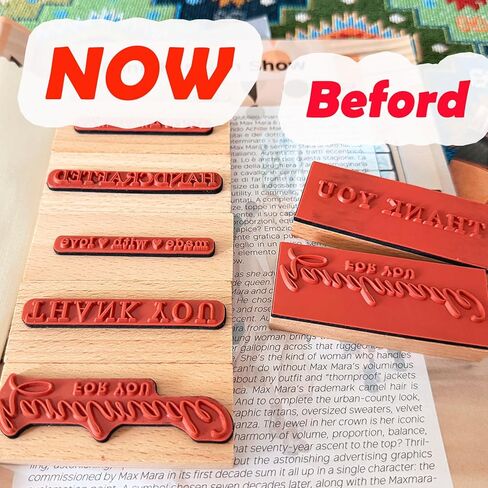 مجموعة طوابع خشبية مصنوعة يدويًا من 5 قطع - لتغليف الهدايا: شكرًا لك، مصنوعة يدويًا من أجلك، مصنوعة بحب، مصنوعة يدويًا - للحرف اليدوية والمجلات ومستلزمات صنع البطاقات (تصميم مضاد للتلطخ) in Kuwait
