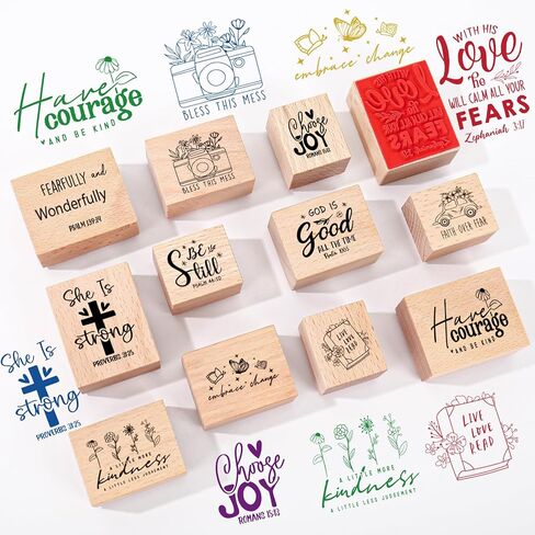 JarThenaAMCS 12Pcs Christian Bible Verse Wooden Rubber Stamps God is Good DIY Craft Stamps for Church Sunday School Party Decor Scrapbooking Card Making Supplies in Kuwait