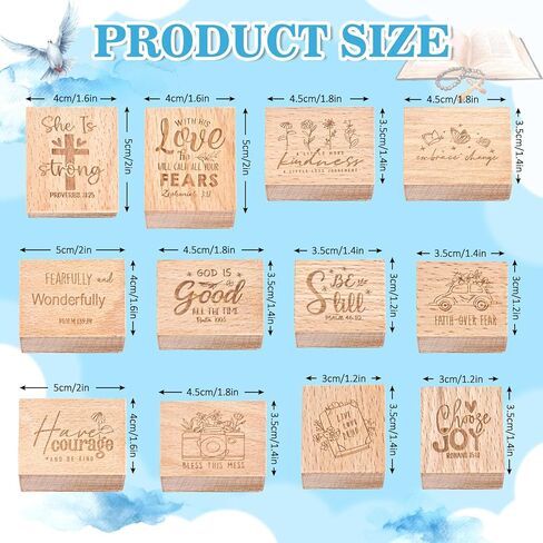 JarThenaAMCS 12Pcs Christian Bible Verse Wooden Rubber Stamps God is Good DIY Craft Stamps for Church Sunday School Party Decor Scrapbooking Card Making Supplies in Kuwait