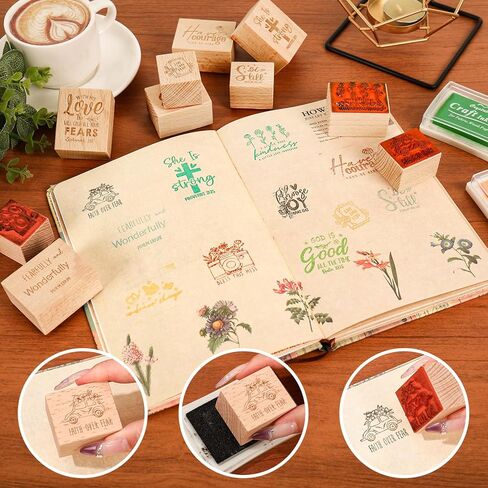 JarThenaAMCS 12Pcs Christian Bible Verse Wooden Rubber Stamps God is Good DIY Craft Stamps for Church Sunday School Party Decor Scrapbooking Card Making Supplies in Kuwait