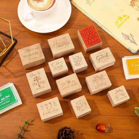 JarThenaAMCS 12Pcs Christian Bible Verse Wooden Rubber Stamps God is Good DIY Craft Stamps for Church Sunday School Party Decor Scrapbooking Card Making Supplies in Kuwait
