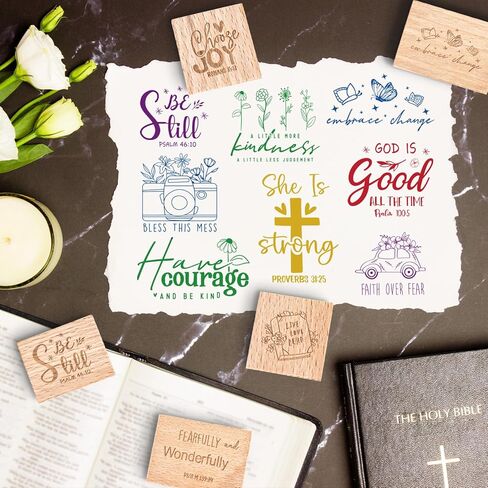 JarThenaAMCS 12Pcs Christian Bible Verse Wooden Rubber Stamps God is Good DIY Craft Stamps for Church Sunday School Party Decor Scrapbooking Card Making Supplies in Kuwait