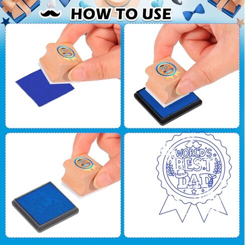 HOWAF Father’s Day Stamps Crafts, 12 Wooden Stamps Ink Pads Set Fathers Day Party DIY Painting I Love Dad Craft Gifts Activities, Best Dad Ever Rubber Stamper, Dad’s Day Tie Inking Stamp in Kuwait