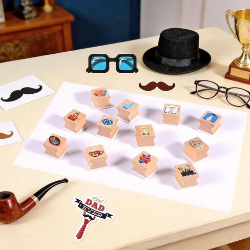 HOWAF Father’s Day Stamps Crafts, 12 Wooden Stamps Ink Pads Set Fathers Day Party DIY Painting I Love Dad Craft Gifts Activities, Best Dad Ever Rubber Stamper, Dad’s Day Tie Inking Stamp in Kuwait
