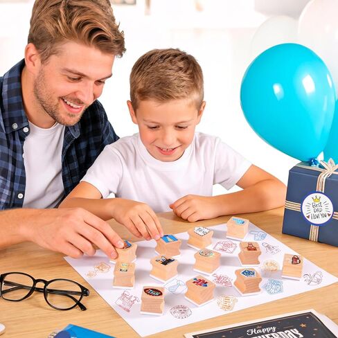 HOWAF Father’s Day Stamps Crafts, 12 Wooden Stamps Ink Pads Set Fathers Day Party DIY Painting I Love Dad Craft Gifts Activities, Best Dad Ever Rubber Stamper, Dad’s Day Tie Inking Stamp in Kuwait