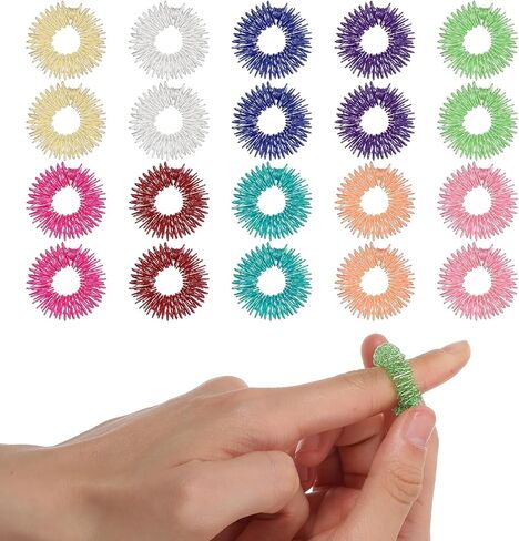 20 Pcs Acupressure Rings, Finger Massager Set Spiky Sensory Rings for Fingers Stress Relief Fidget Sensory Massager for Teens Adults in Kuwait
