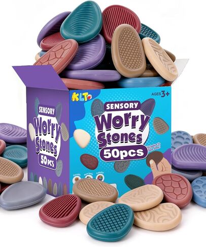 KLT Fidget Toys Bulk for Adults: 50 Pack Texture Worry Stone - Bulk Fidgets for Student Classroom Prizes - Quiet Stress Toys for Autism Calming - Goodie Bags Stuffers for Gifts Office in Kuwait