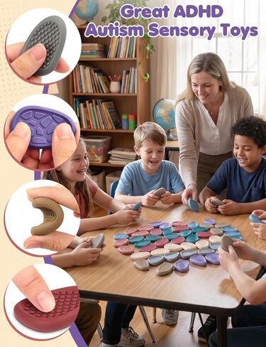 KLT Fidget Toys Bulk for Adults: 50 Pack Texture Worry Stone - Bulk Fidgets for Student Classroom Prizes - Quiet Stress Toys for Autism Calming - Goodie Bags Stuffers for Gifts Office in Kuwait
