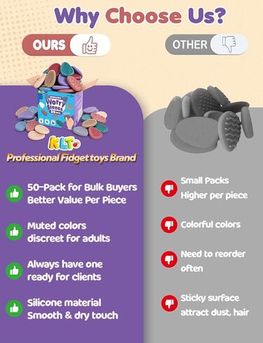 KLT Fidget Toys Bulk for Adults: 50 Pack Texture Worry Stone - Bulk Fidgets for Student Classroom Prizes - Quiet Stress Toys for Autism Calming - Goodie Bags Stuffers for Gifts Office in Kuwait