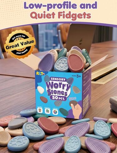 KLT Fidget Toys Bulk for Adults: 50 Pack Texture Worry Stone - Bulk Fidgets for Student Classroom Prizes - Quiet Stress Toys for Autism Calming - Goodie Bags Stuffers for Gifts Office in Kuwait