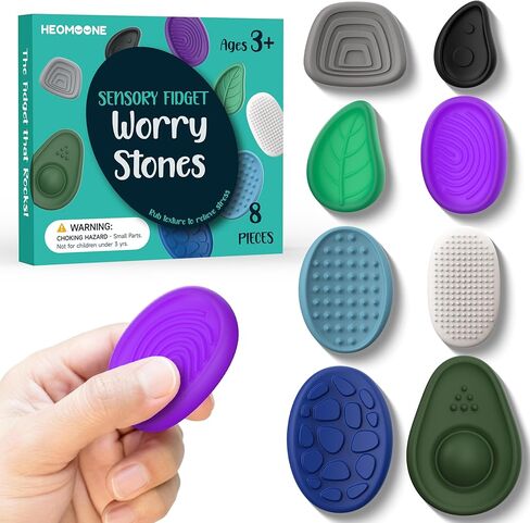 Fidget Toys Adults Sensory Stone: 8 Pack Textured Worry Stones for ADHD Kids Calming Down-Soothing Sensory Toys for Anxiety Relief-Mini Desk Toys for Calm Down-Student Classroom Prizes Fidget Toys in Kuwait