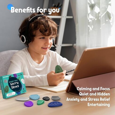Fidget Toys Adults Sensory Stone: 8 Pack Textured Worry Stones for ADHD Kids Calming Down-Soothing Sensory Toys for Anxiety Relief-Mini Desk Toys for Calm Down-Student Classroom Prizes Fidget Toys in Kuwait