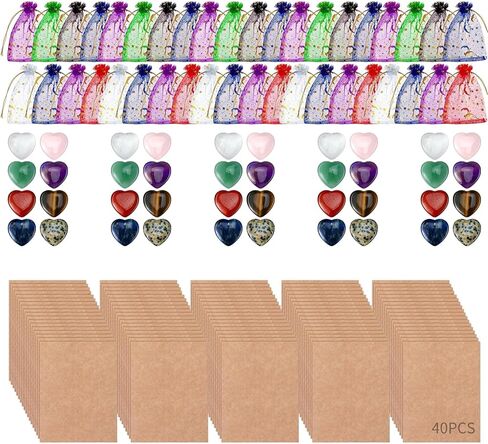 40 Pcs Pocket Hug Token with Cards Sets, Heart Shaped Natural Stones in Organza Bags, Encouragement Gift for Long Distance Relationships, School Party, Wedding Favors, 5.9 x 3.1 x 1.2 in in Kuwait