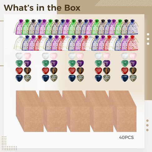40 Pcs Pocket Hug Token with Cards Sets, Heart Shaped Natural Stones in Organza Bags, Encouragement Gift for Long Distance Relationships, School Party, Wedding Favors, 5.9 x 3.1 x 1.2 in in Kuwait