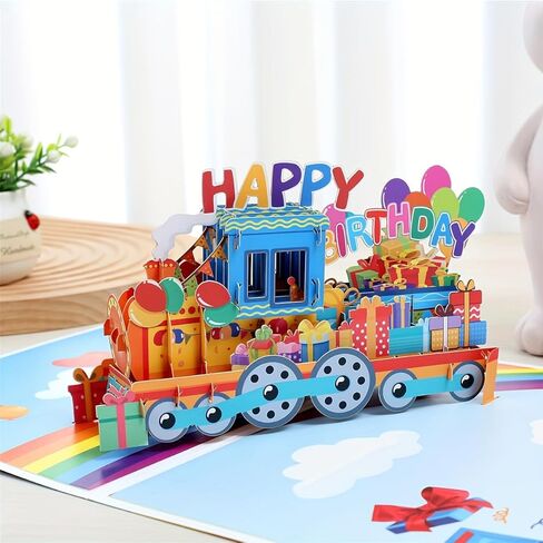 Creative new birthday card 3D three-dimensional handmade blessing card rainbow birthday train cross-border Amazon gift in Kuwait