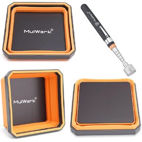 Mulwark 4Pcs Collapsible Magnetic Tray with 15Lb Magnetic Pickup Tool, 3 Sizes Silicone Magnetic Parts Tray for Organizing Screw Bolts Nuts Washers Pins Repair Tools Workshop in Kuwait