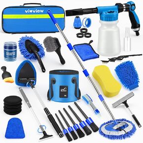 36Pcs Blue Car Wash Detailing Kit，Car Cleaning Set with Foam Gun Sprayer，Long-Handle Brush Mop，Large Collapsible Bucket，Complete Car Wash Supply Gift for Men and Women in Saudi Arabia