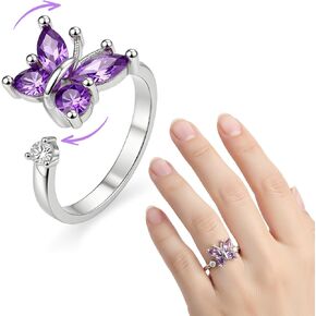 Butterfly Spin Fidget Ring, Anxiety Relief Ring Purple Rotating Jewelry, Adjustable Open Stacking Stress Rings for Women Gift in Kuwait