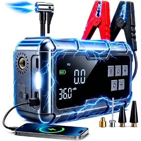 Portable Jump Starter with Air Compressor 9000A Car 10-in-1 Battery Tire Inflator Combo 150PSI PD65W Power Bank Emergency User gift for vehicle owner in Kuwait