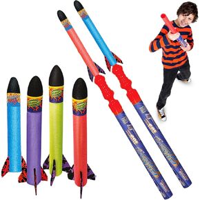 Geospace Hand Held Jr. Pump Rocket Combo Battle Pack – Flying Foam Rockets Outdoor Toys for Kids, Boys & Girls – 30" Set with 2 Launchers & 6 Rockets Set – Hand Stomper Rocket Toy - Cool Toys for Fun in Kuwait