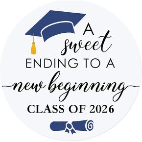120 Pack Class of 2026 Graduation Stickers, A Sweet Ending to a New Beginning Round Thank You & Invitation Seals for Envelopes, Graduation Party Favor Decorations, 1.6 Inch (Blue) in Saudi Arabia