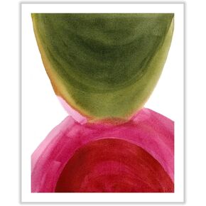 Monem Art Organic Pink and Green Abstract Watercolor Painting - Converging Shapes and Forms - 18x24 ROLLED CANVAS Wall Art by Janel Bragg in Saudi Arabia