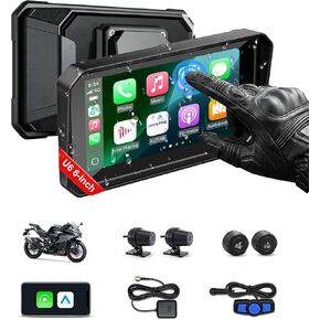 U6 Motorcycle Carplay, 6'' IPS Touchscreen with Wireless Apple CarPlay & Android 14 OS Android Auto, 1080P Dual Front and Rear Cameras, GPS Navigation, TPMS, 110° Angle, IP67 Waterproof in Kuwait