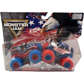 Monster Jam Grave Digger vs JCB Digatron Diecast Truck - حصريًا باللون الأحمر والأبيض والأزرق in Kuwait