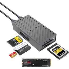 حاوية 2 في 1 M.2 NVMe SSD 2 في 1 وقارئ بطاقات من النوع CFexpress A مع مروحة صامتة، متوافق مع M1/M2/M3 Mac، يدعم بالكامل Thunderbolt 4/3/USB4، ومحول USB-C من الألومنيوم إلى PCIe NVMe ( 8121أ) in Saudi Arabia