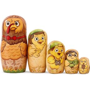 5 Layer Turkey Nesting Dolls Set, Russian Matryoshka Style, Cute Thanksgiving Turkey Figurines, Wooden Stackable Dolls, Fall Holiday Decor & Gift for Kids and Collectors in Saudi Arabia