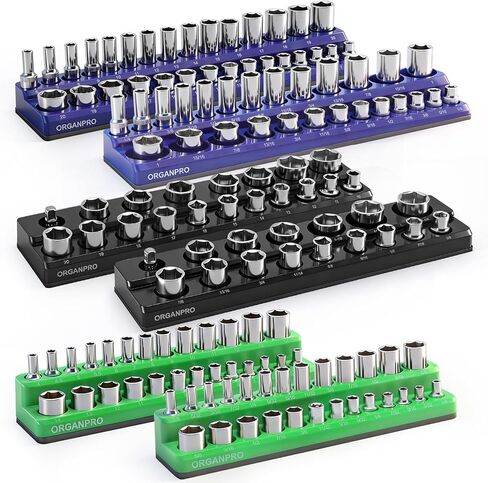 9PCS Magnetic Socket Organizer & Magnetic Wrench Organizer Set, 3 Colors Socket Tray, 1/4" 3/8" 1/2" Drive Metric SAE, Socket Holder and Wrench Holder for Tool Box Drawer(Socket Wrench not Included) in Saudi Arabia