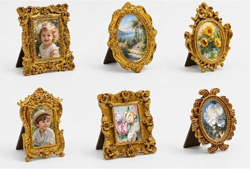 HAPLOVE 12pcs Vintage Resin Picture Frame Antique Baroque style Mini Place Card Photo Table Top Display Ornament for Museum and Home in Saudi Arabia