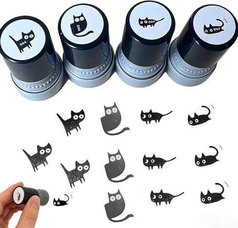 2026 Novelty Cute Black Cat Kitten Stamps for Stamp Cards, Letters and Diaries Decorative Mini Stamps Teacher Reward Stamp Pattern Pet Kitten Meow 4-Piece Set in Kuwait
