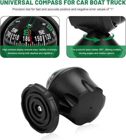 Car Compass, Adjustable Dashboard Compass Accurate Navigation Ball with Bottom Stick, Portable Hiking Direction Pointing Guide Ball Interior Accessories for Car Truck Boat in Kuwait