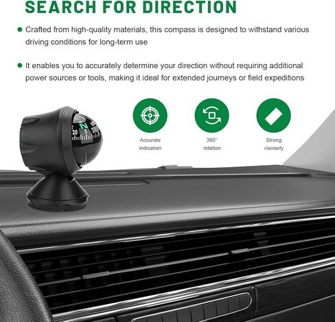 Car Compass, Adjustable Dashboard Compass Accurate Navigation Ball with Bottom Stick, Portable Hiking Direction Pointing Guide Ball Interior Accessories for Car Truck Boat in Kuwait