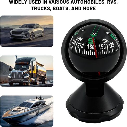 Car Compass, Adjustable Dashboard Compass Accurate Navigation Ball with Bottom Stick, Portable Hiking Direction Pointing Guide Ball Interior Accessories for Car Truck Boat in Kuwait