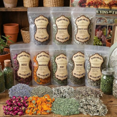 8 Pcs Dried Herbs and Flowers for Witchcraft, Bulk Dried Botanical for Candle Soap Making, Potpourri Simmer Pot, DIY Crafts Resin, Large Capacity Lavender Mint Rose Rosemary for Witchy Beginners Gifts in Kuwait