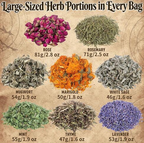 8 Pcs Dried Herbs and Flowers for Witchcraft, Bulk Dried Botanical for Candle Soap Making, Potpourri Simmer Pot, DIY Crafts Resin, Large Capacity Lavender Mint Rose Rosemary for Witchy Beginners Gifts in Kuwait