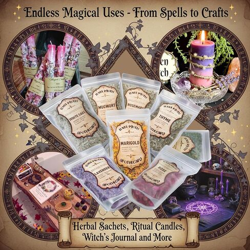8 Pcs Dried Herbs and Flowers for Witchcraft, Bulk Dried Botanical for Candle Soap Making, Potpourri Simmer Pot, DIY Crafts Resin, Large Capacity Lavender Mint Rose Rosemary for Witchy Beginners Gifts in Kuwait