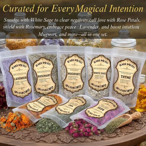8 Pcs Dried Herbs and Flowers for Witchcraft, Bulk Dried Botanical for Candle Soap Making, Potpourri Simmer Pot, DIY Crafts Resin, Large Capacity Lavender Mint Rose Rosemary for Witchy Beginners Gifts in Kuwait