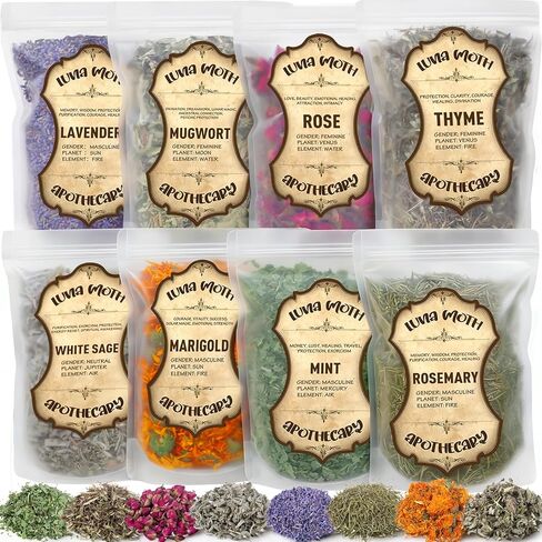 8 Pcs Dried Herbs and Flowers for Witchcraft, Bulk Dried Botanical for Candle Soap Making, Potpourri Simmer Pot, DIY Crafts Resin, Large Capacity Lavender Mint Rose Rosemary for Witchy Beginners Gifts in Kuwait