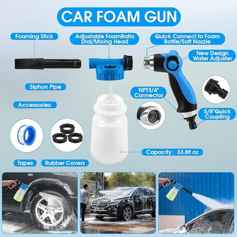 36Pcs Blue Car Wash Detailing Kit，Car Cleaning Set with Foam Gun Sprayer，Long-Handle Brush Mop，Large Collapsible Bucket，Complete Car Wash Supply Gift for Men and Women in Kuwait