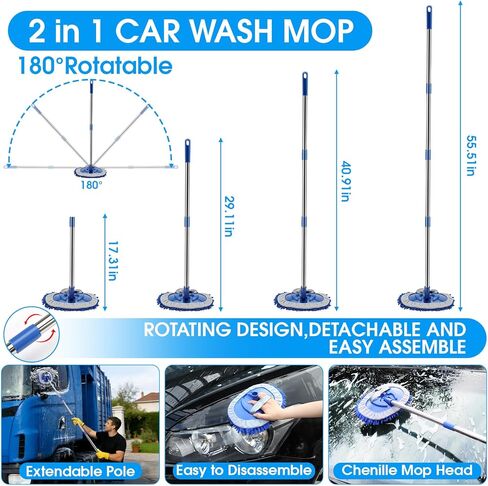 36Pcs Blue Car Wash Detailing Kit，Car Cleaning Set with Foam Gun Sprayer，Long-Handle Brush Mop，Large Collapsible Bucket，Complete Car Wash Supply Gift for Men and Women in Kuwait