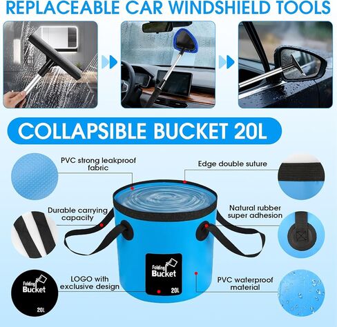 36Pcs Blue Car Wash Detailing Kit，Car Cleaning Set with Foam Gun Sprayer，Long-Handle Brush Mop，Large Collapsible Bucket，Complete Car Wash Supply Gift for Men and Women in Kuwait