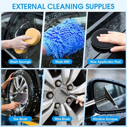 36Pcs Blue Car Wash Detailing Kit，Car Cleaning Set with Foam Gun Sprayer，Long-Handle Brush Mop，Large Collapsible Bucket，Complete Car Wash Supply Gift for Men and Women in Kuwait