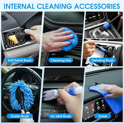 36Pcs Blue Car Wash Detailing Kit，Car Cleaning Set with Foam Gun Sprayer，Long-Handle Brush Mop，Large Collapsible Bucket，Complete Car Wash Supply Gift for Men and Women in Kuwait