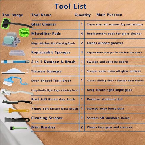 CRAFNEW 20Pcs Window Cleaning Kit, Household Cleaning Tools with Squeegee, Brushes, Microfiber Pads for Window Track, Sliding Door, Glass Door, Bathroom Mirror, Car Windshield in Kuwait