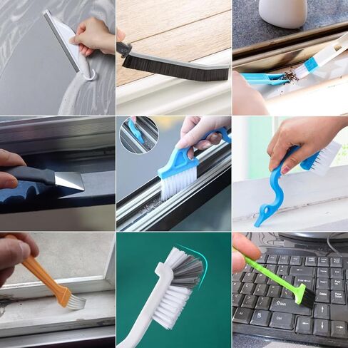 CRAFNEW 20Pcs Window Cleaning Kit, Household Cleaning Tools with Squeegee, Brushes, Microfiber Pads for Window Track, Sliding Door, Glass Door, Bathroom Mirror, Car Windshield in Kuwait