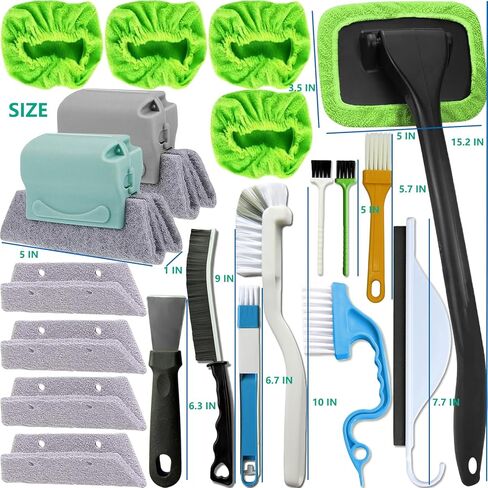 CRAFNEW 20Pcs Window Cleaning Kit, Household Cleaning Tools with Squeegee, Brushes, Microfiber Pads for Window Track, Sliding Door, Glass Door, Bathroom Mirror, Car Windshield in Kuwait